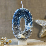 décoration gâteau sirène océan bougie chiffre paillettes étoiles mer coquillage thème marin blanc bleu