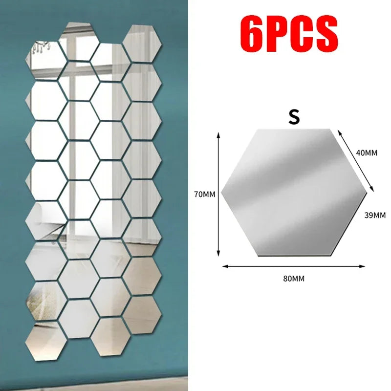 miroirs hexagonaux modernes argent doré adhésifs auto collants amovibles acrylique translucides décoration murale maison