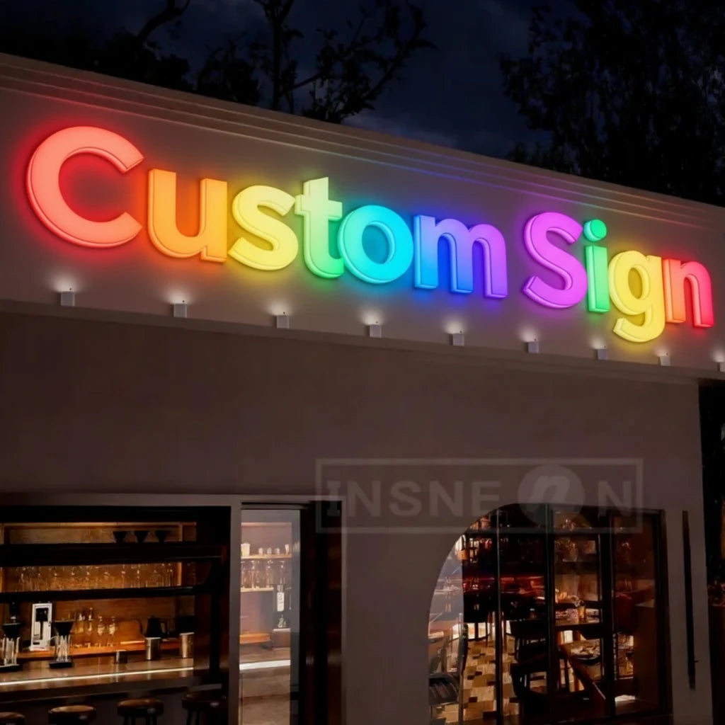 lettres lumineuses personnalisables 3D couleur rouge orange jaune vert bleu violet lettres relief opaques
