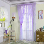 rideaux voilage feuilles stylisées vert jaune bleu violet décoratifs translucides fenêtre chambre salon