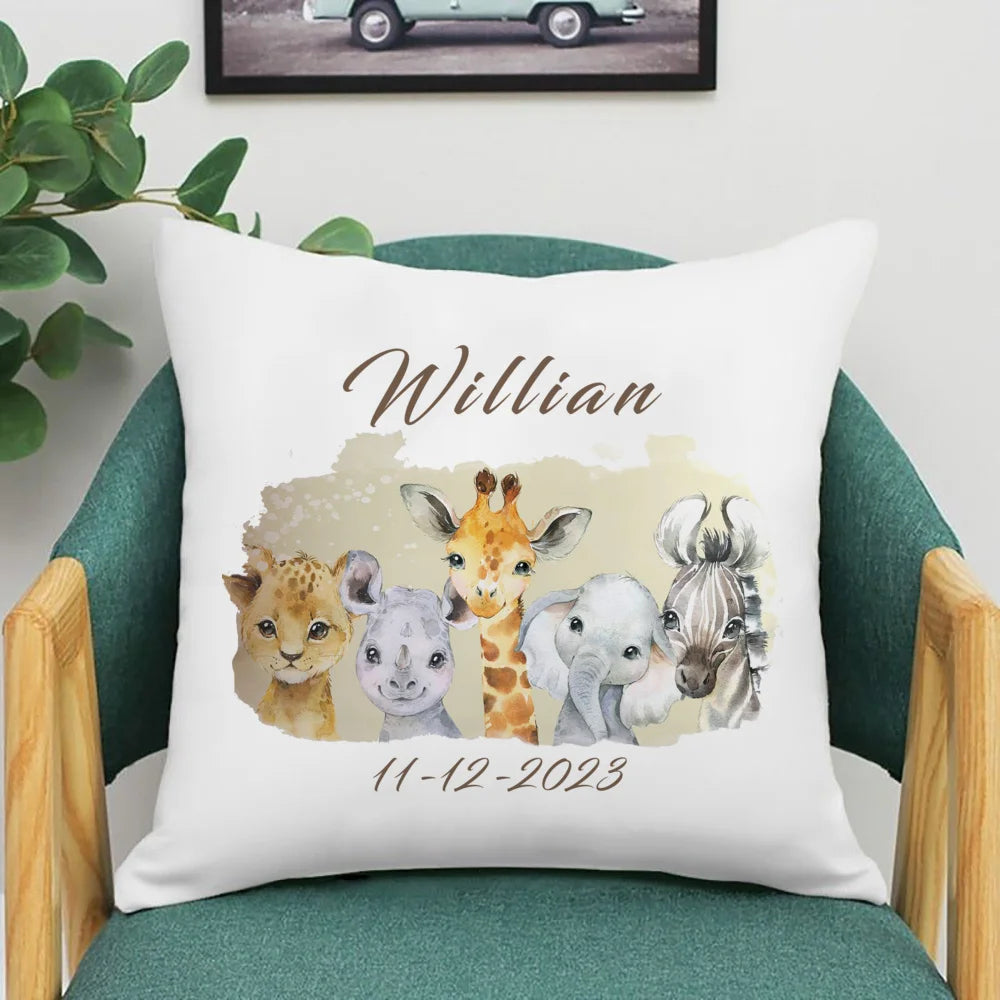 taies d'oreiller animaux forest enfants nom personnalisable illustration blanche festive