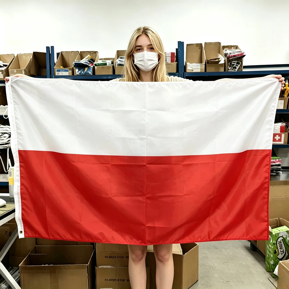 drapeau polonais aigle stylisé polska blanc rouge polyester dimensions 120x180cm 90x150cm decoration murale classique