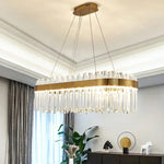 suspension lumineuse moderne dorée cristal chrome poli led télécommande transparente chambre salon