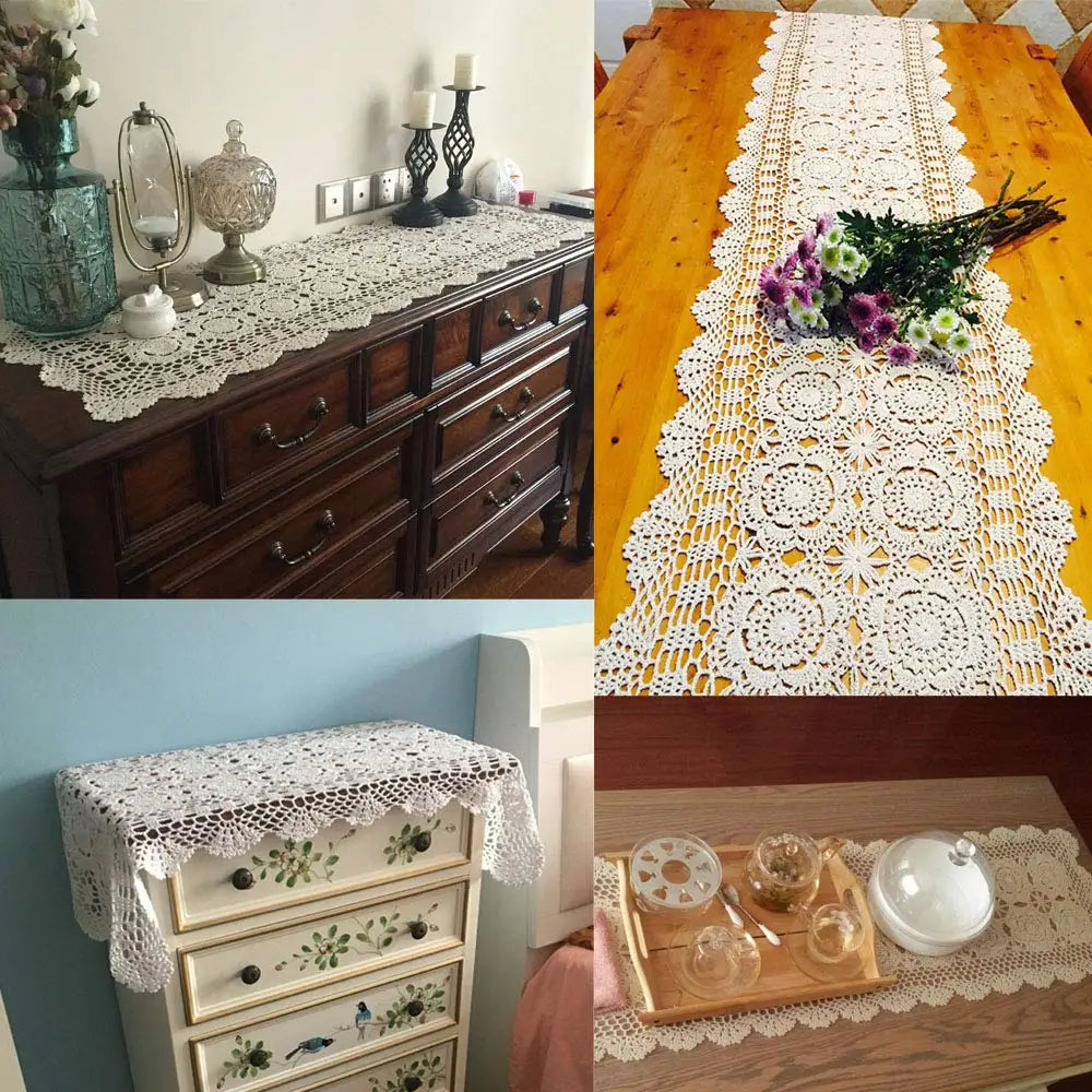 nappe dentelle fleur coton blanc cassé motif floral texture ajourée vintage rustique 140cm farmhouse