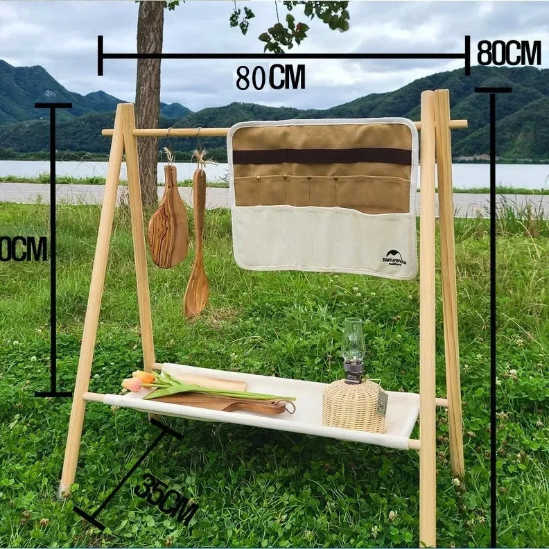 étagère multifonctionnelle bois moderne porte utensils clips métalliques planche découper camping