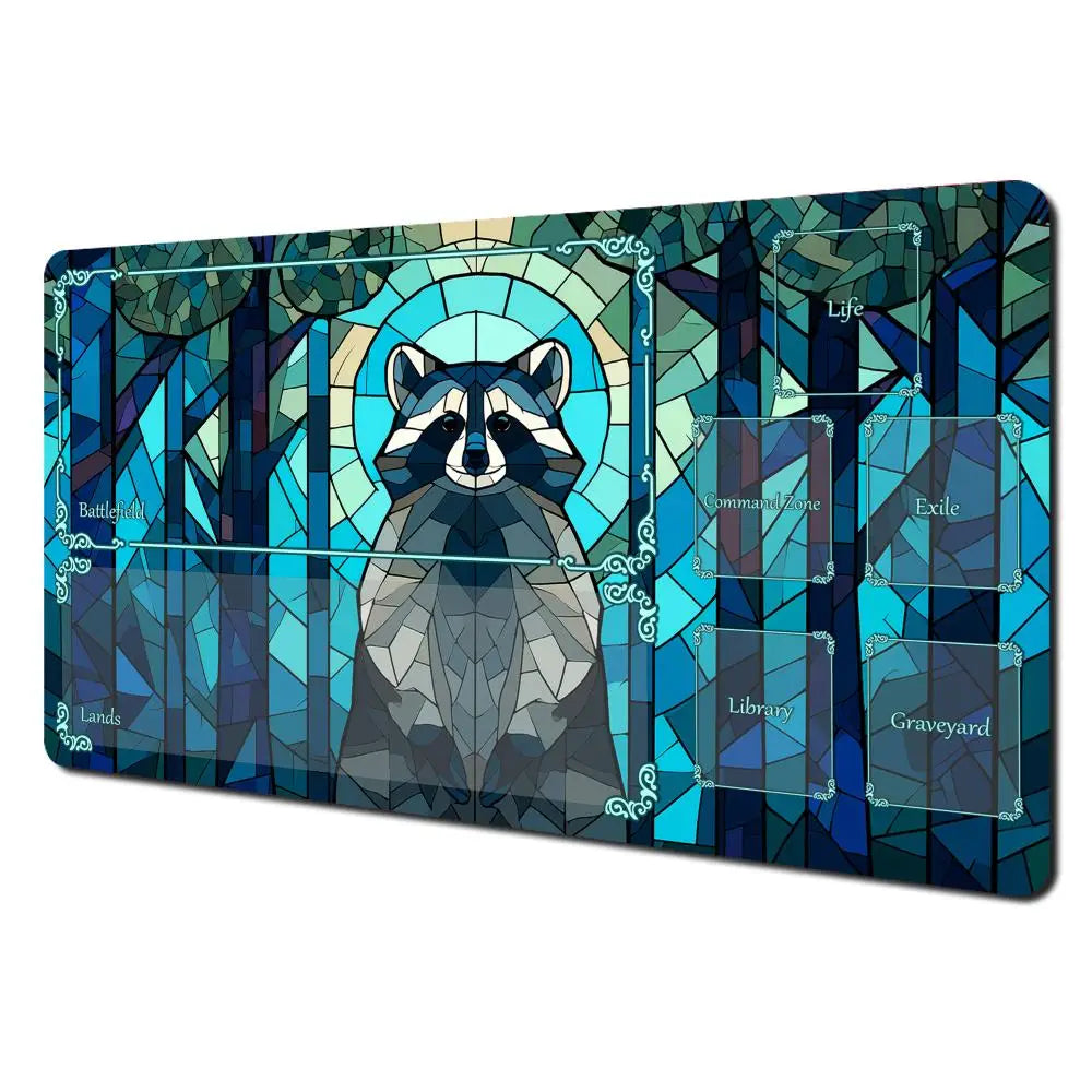 tapis jeu combat mmos bleu vert gris forêt stylisée moderne mosaïque mtg cartes