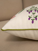housse coussin fleurs sauvages polyester moderne délicat beige vert violet orange blanc opaque 45x45cm