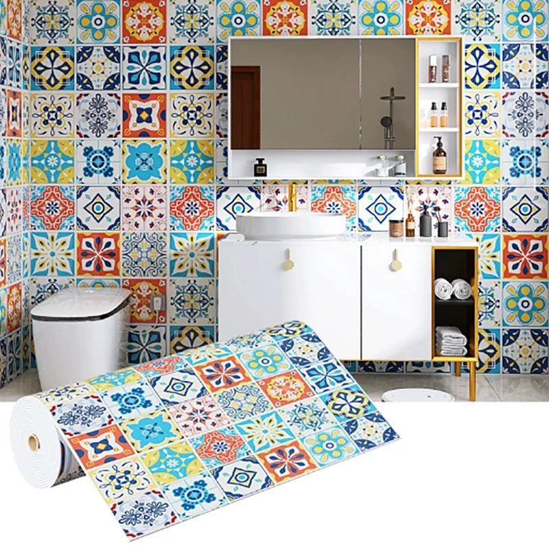 papier peint autocollant multicolore moderne motifs géométriques floraux imperméable résistant l'huile 40cmX10m