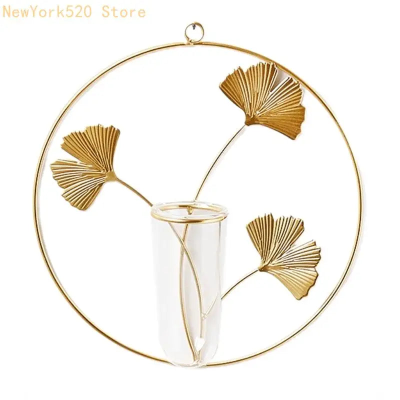 Support mural vase or transparent feuilles dorées moderne minimaliste anneaux suspendus
