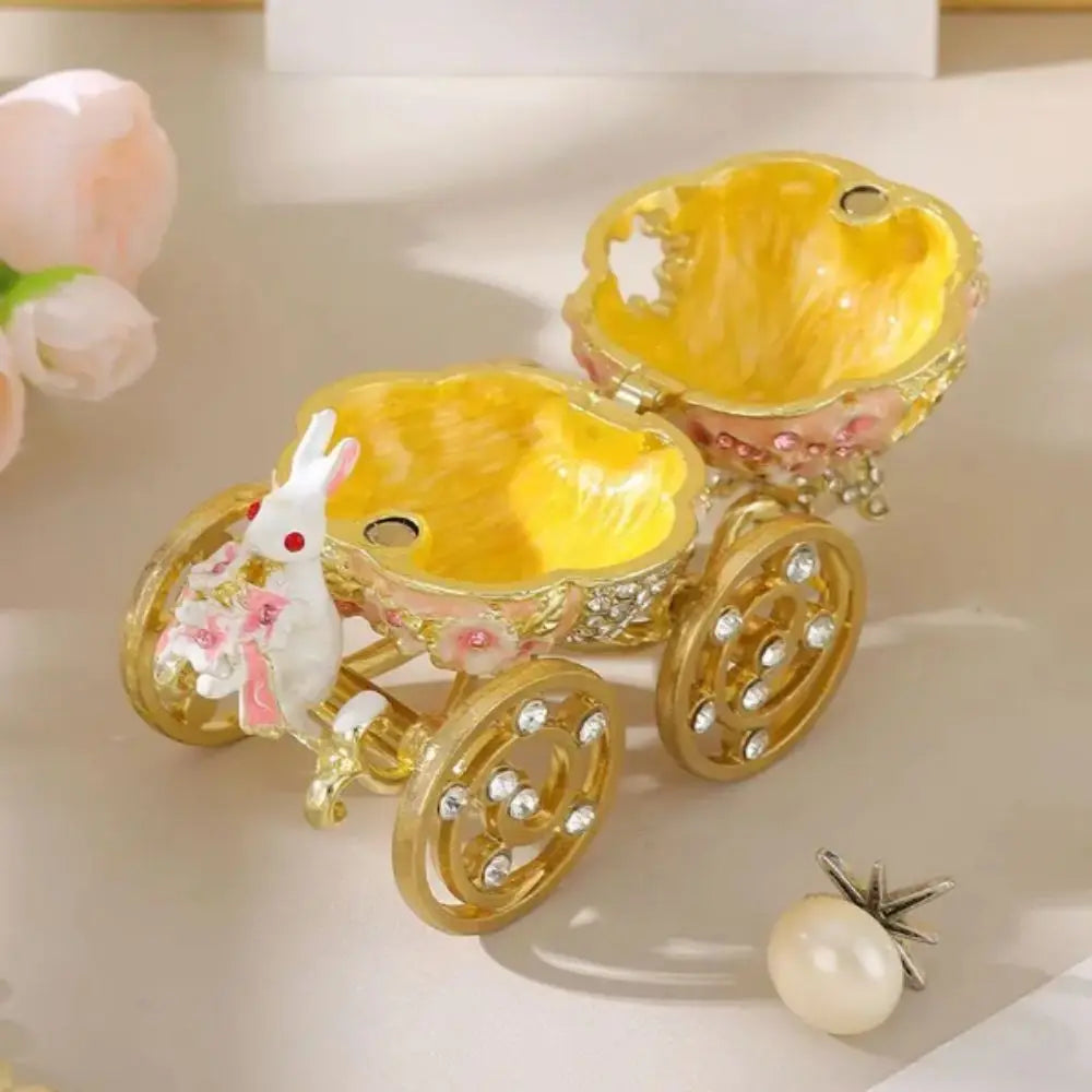 coffret bijoux coche miniature fleurs strass lapin or rose blanc bleu vintage