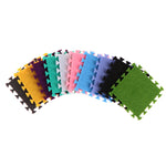 tapis mousse multicolore bordures dentelées moderne enfantin vert bleu rose noir gris violet fantaisie