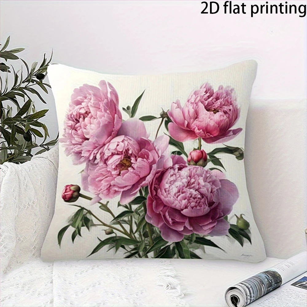 taies d'oreiller décoratives fleurées moderne polyester rouge blanc vert rose jaune