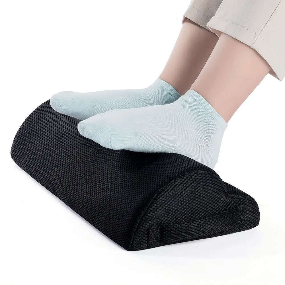 coussin repos pieds mousse mémoire forme polyester noir maille confortable ergonomique sous travail maison