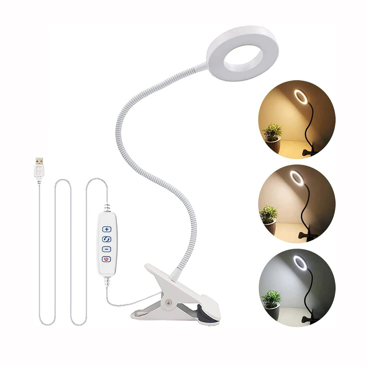 lampe clipable led anneau lumineux noir argenté moderne télécommande usb adjustable