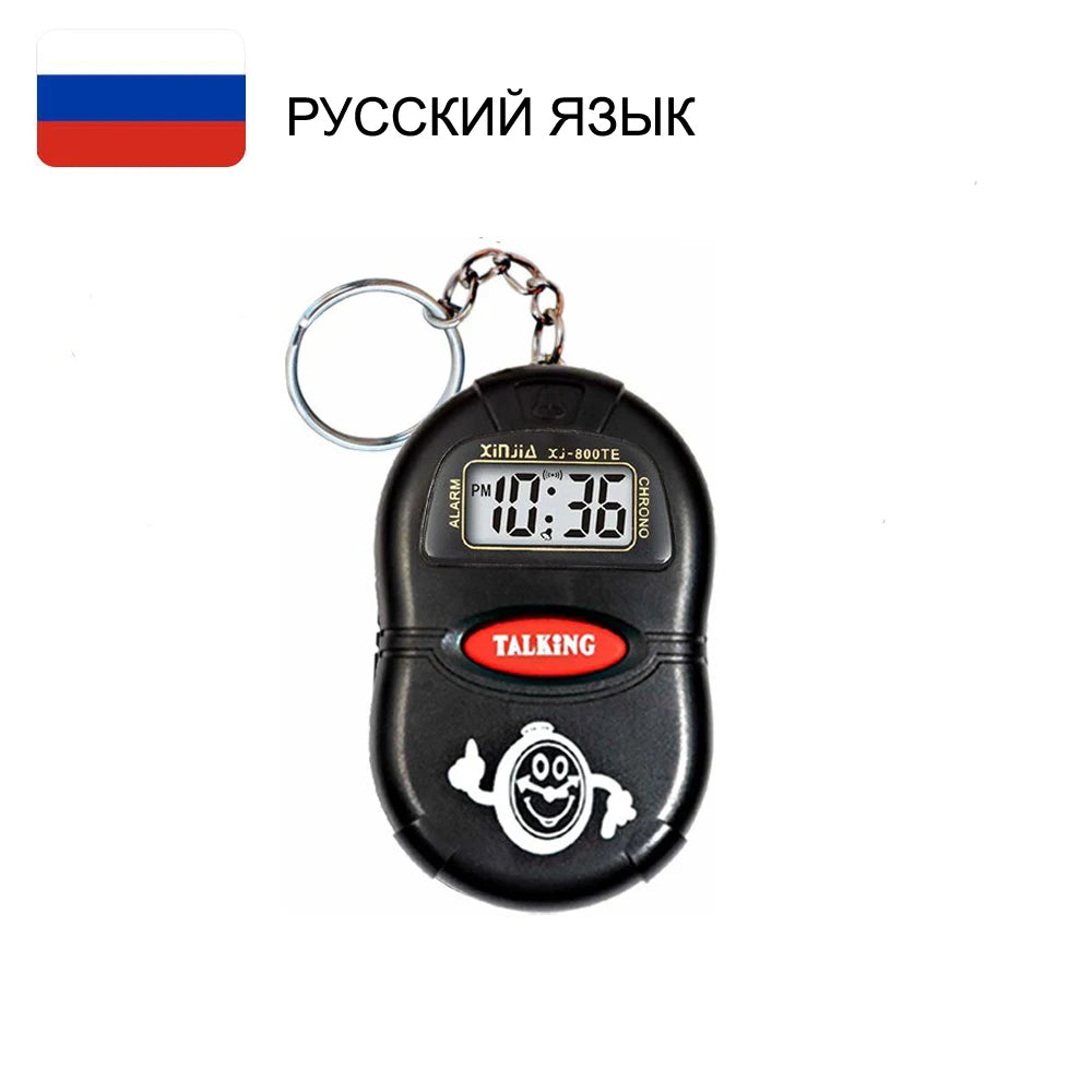 horloge parlante réveil numérique horaire carillon timer visage souriant boutons rouges moderne compact anneaux