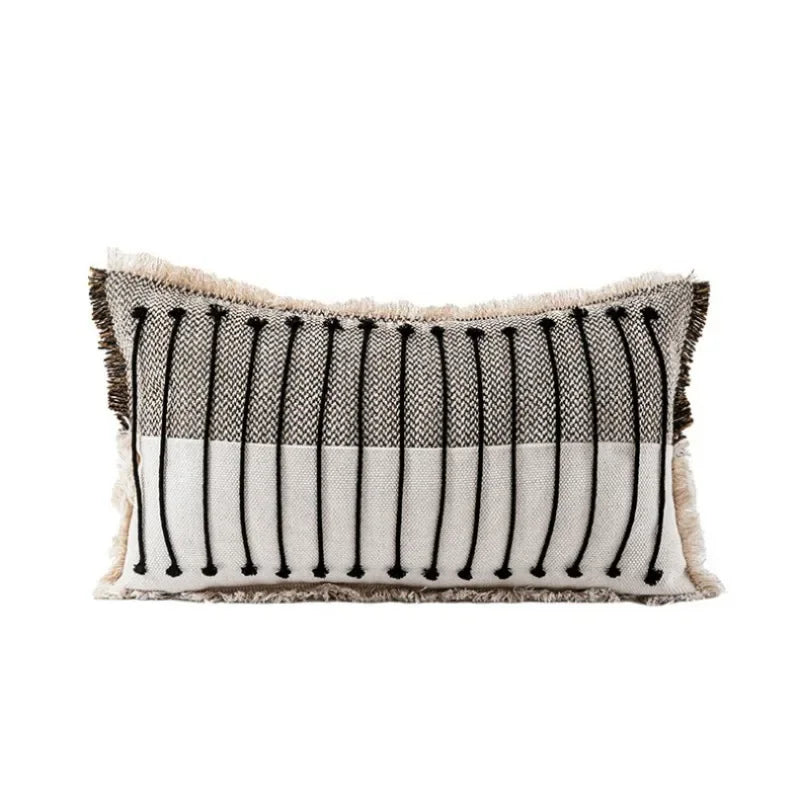 housse coussin décoratif contemporain beige noir gris motifs géométriques polyester coton