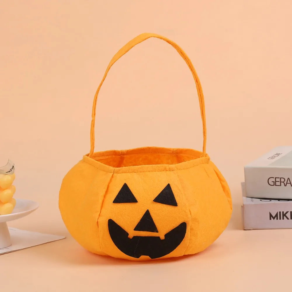 sac main halloween vison sac bonbons fantaisie visage citrouille noir uni
