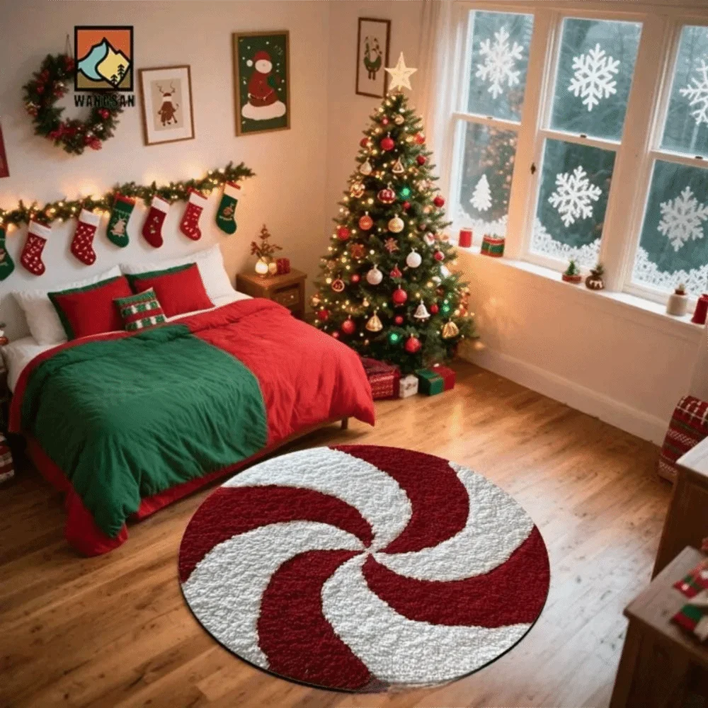 tapis rond flocons neige père noël spirale absorbant eau antidérapant intérieur decoration noel