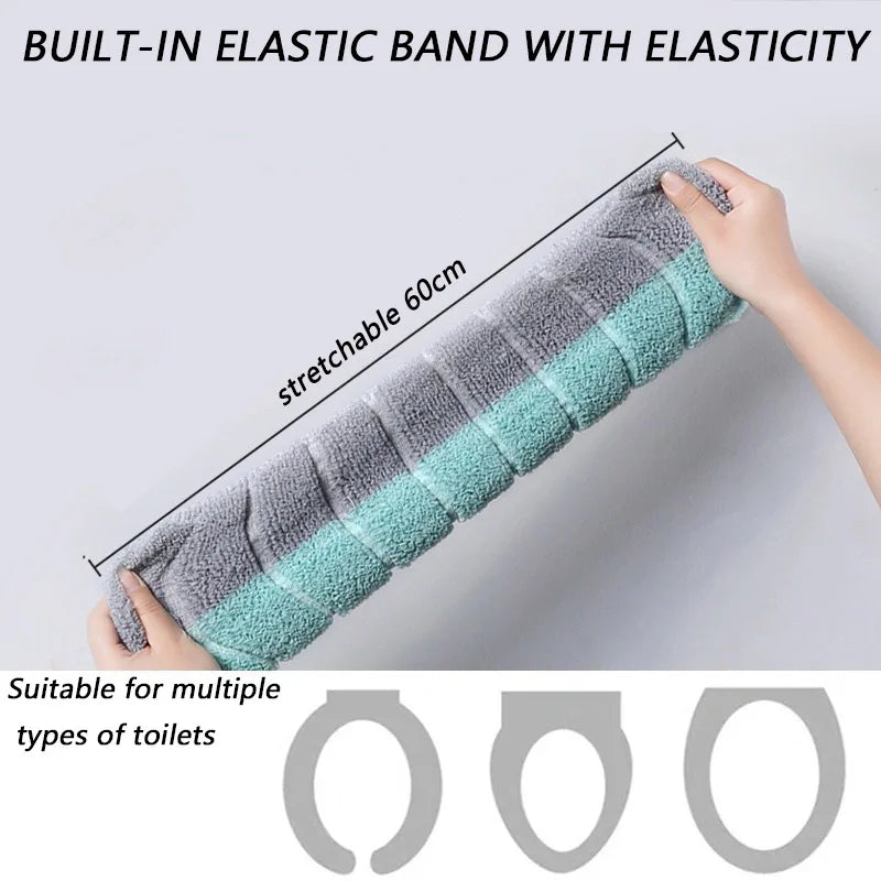 couvre siège toilette gris doux rayures élastique intégré motifs décoratifs écologique salle bain
