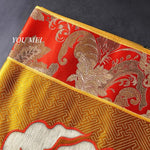 rideau decoratif tibetain brode tissu couleur rouge or floral geometrique pagode opaque maison