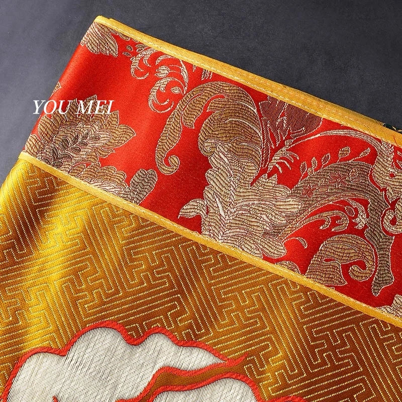 rideau decoratif tibetain brode tissu couleur rouge or floral geometrique pagode opaque maison
