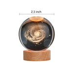 veilleuse boule cristal galaxie saturne transparente base bois minimaliste led éclairage maison decoration
