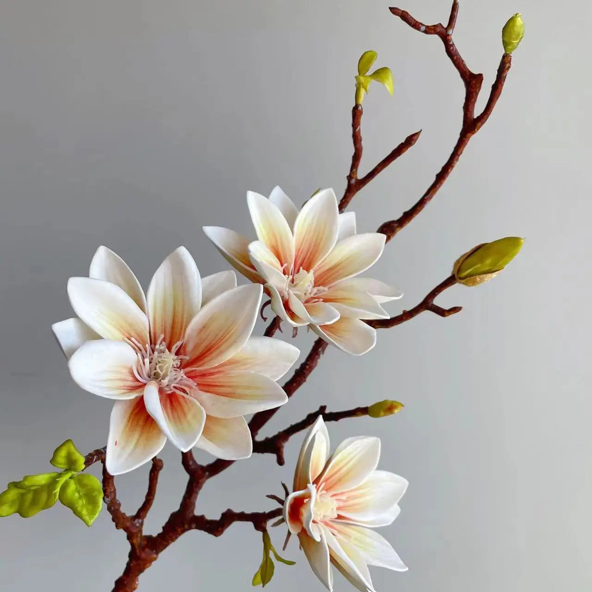 décoration intérieure branche artificielle magnolia blanc rose orange fleurs naturelles feuilles vertes mariage anniversaire