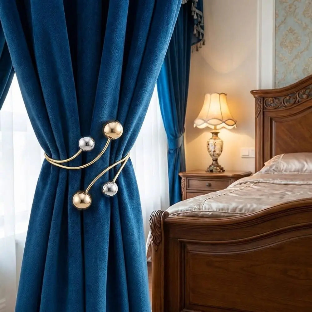 boucles rideau adhésives modernes or argent sphères métalliques pack deux