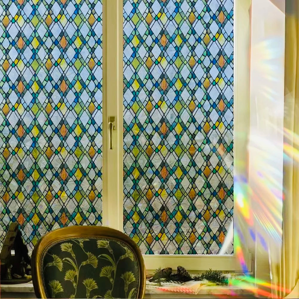 vitrail géométrique semi transparent art déco 45x100cm 45x200cm 45x300cm 45x500cm 30x100cm 30x200cm 30x300cm 30x500cm