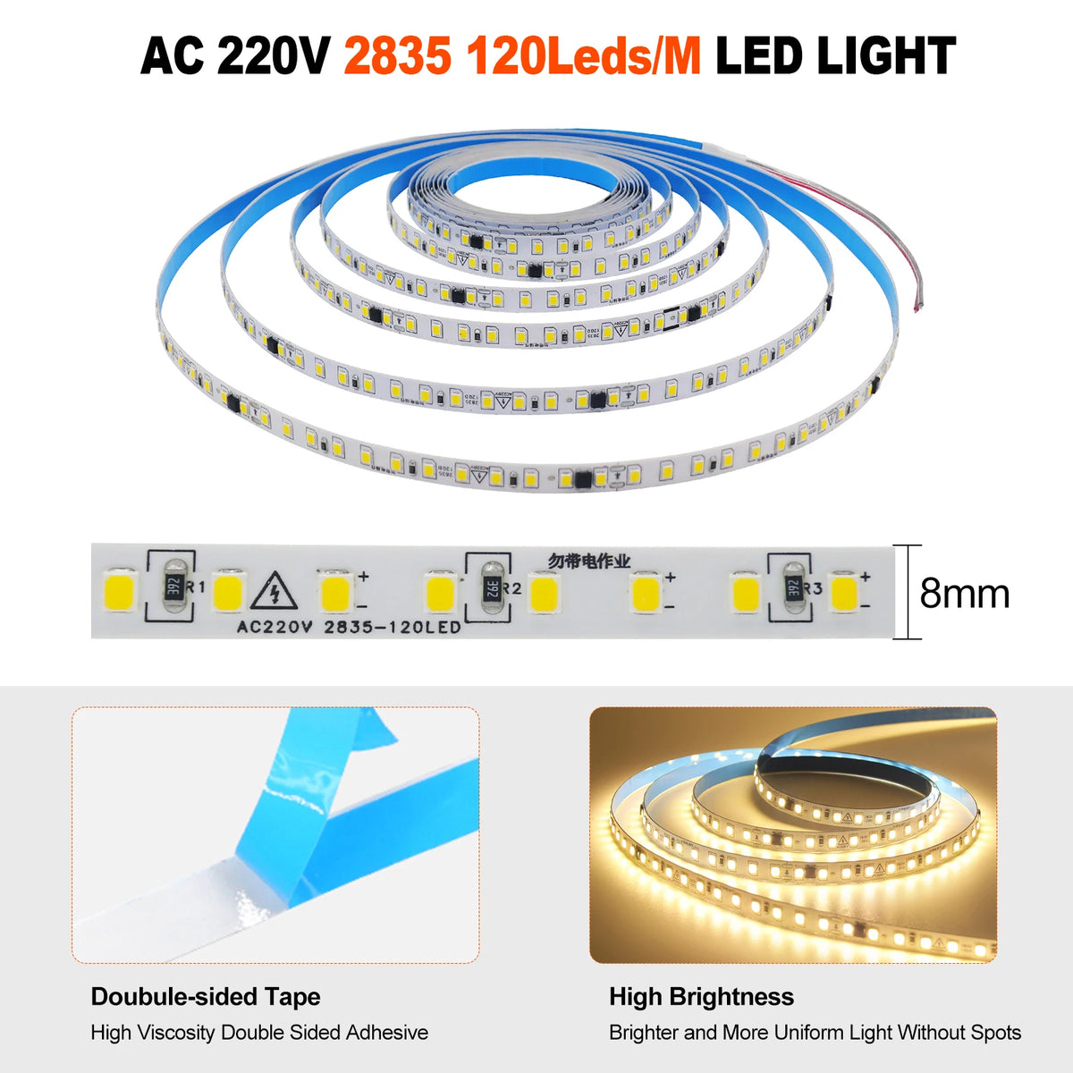ruban led 120 leds ac 220v 3000k 4000k 6000k blanc naturel moderne adhésif
