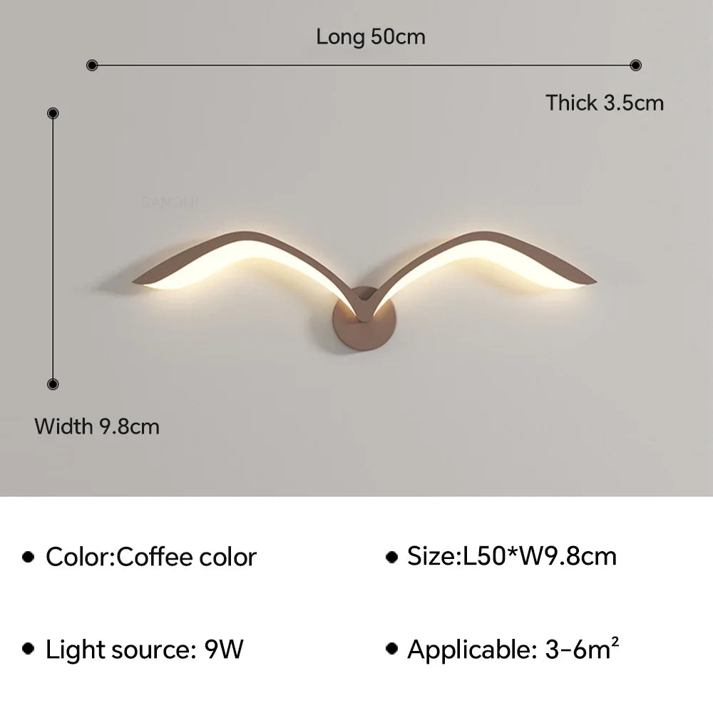 applique murale moderne oiseau blanc marron lumiere led fixation murale minimaliste deco chambre salon