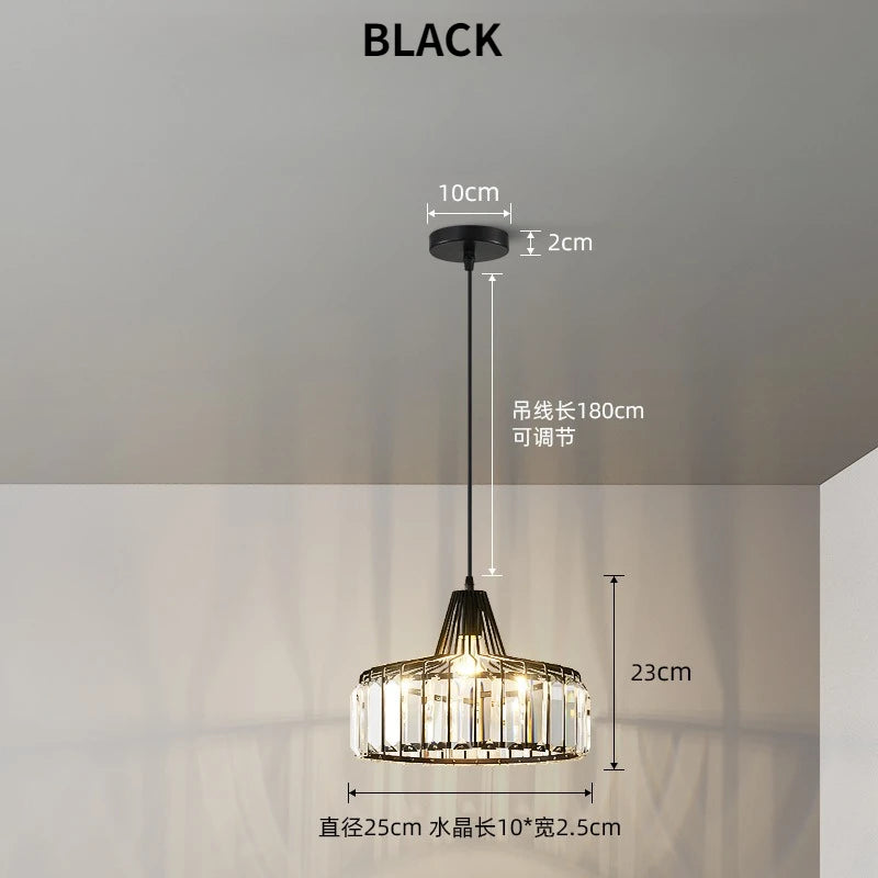 Suspension lumineuse moderne strass transparente noir doré élégante câble