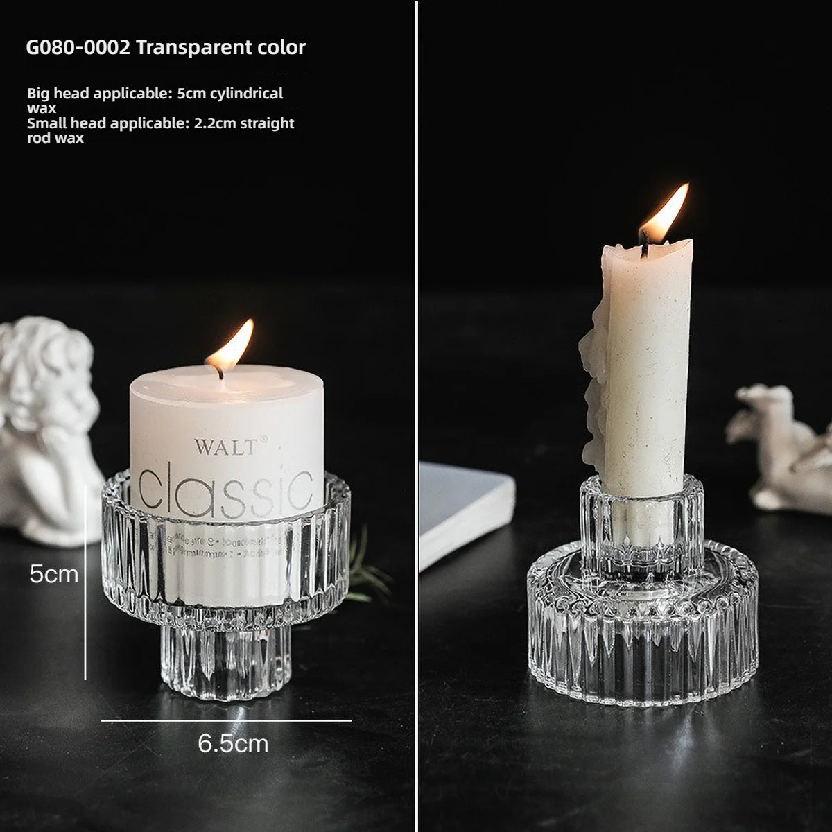 photophore verre transparent moderne bougies assorties rayures verticales décoration intérieure table élégant support