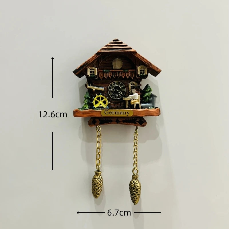 horloge pendule alpine animaux paysages aimants réfrigerateur texte traditionnel