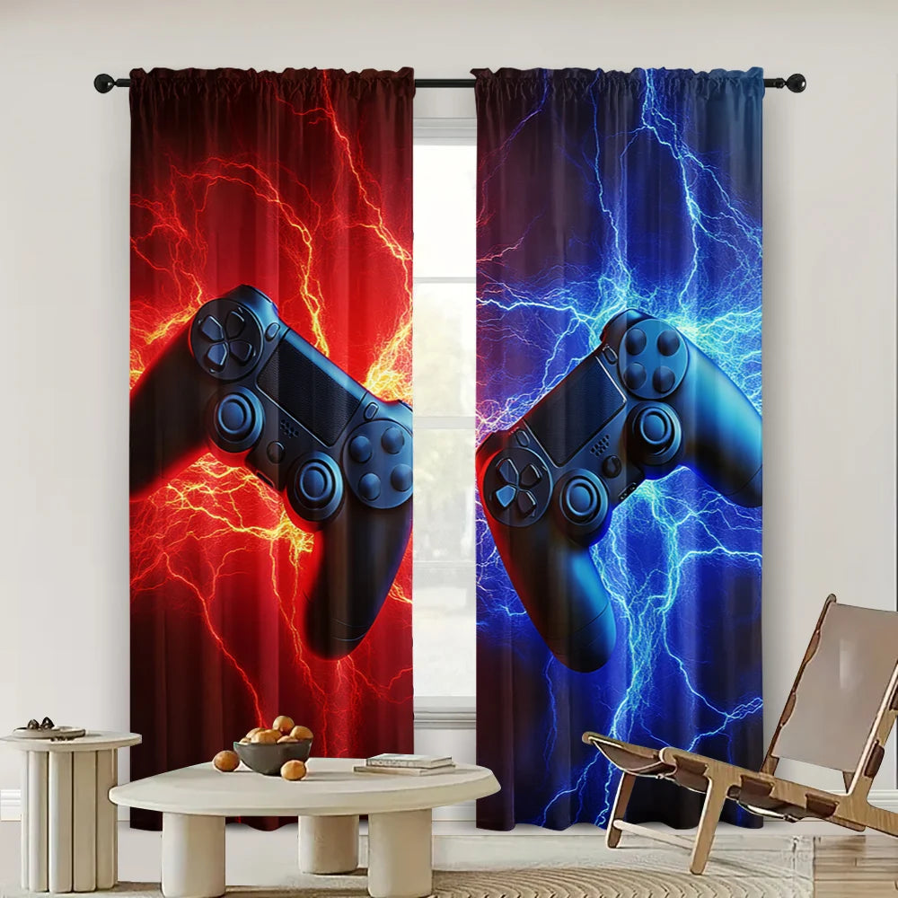 rideau polyester pièces manette jeu éclairs moderne thème gaming rouge bleu noir