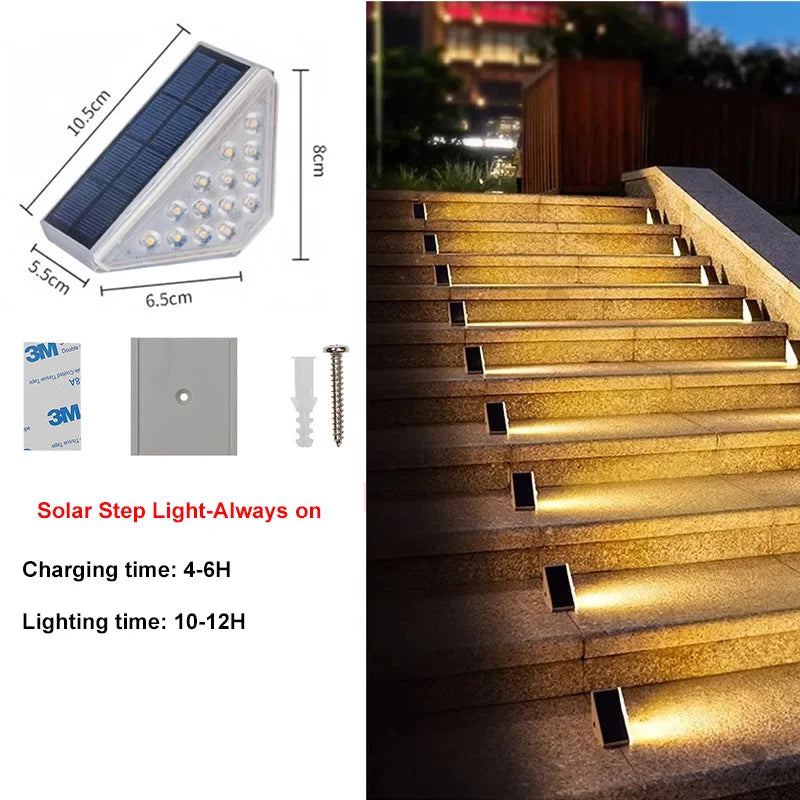 éclairage escalier solaire led sensor moderne noir blanc doré auto installationextérieur patio cour allée