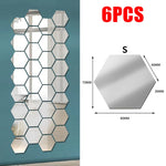miroir hexagonal acrylique adhésif mural décoratif mosaïque brillant argenté doré gris clair moderne