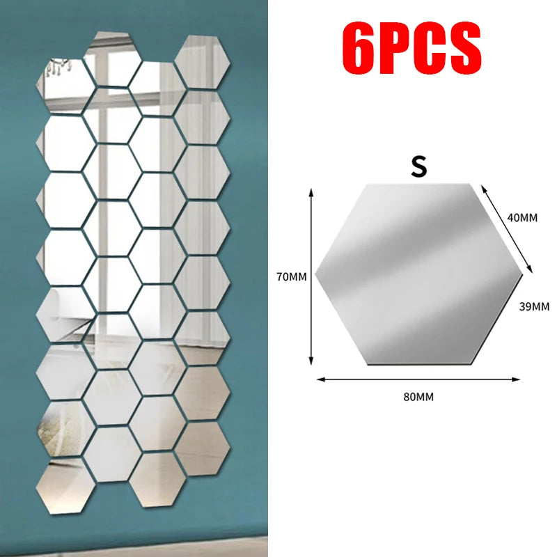 miroir hexagonal acrylique adhésif mural décoratif mosaïque brillant argenté doré gris clair moderne