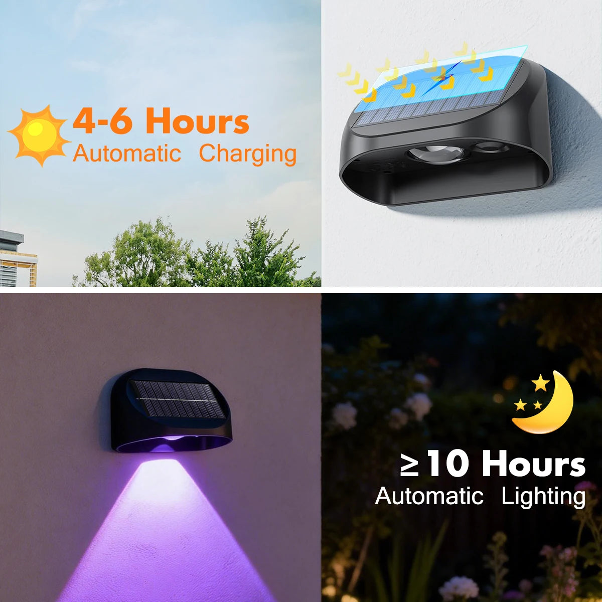 applique murale solaire noire moderne ip65 rgb lumiere exterieure automatique 60lumens