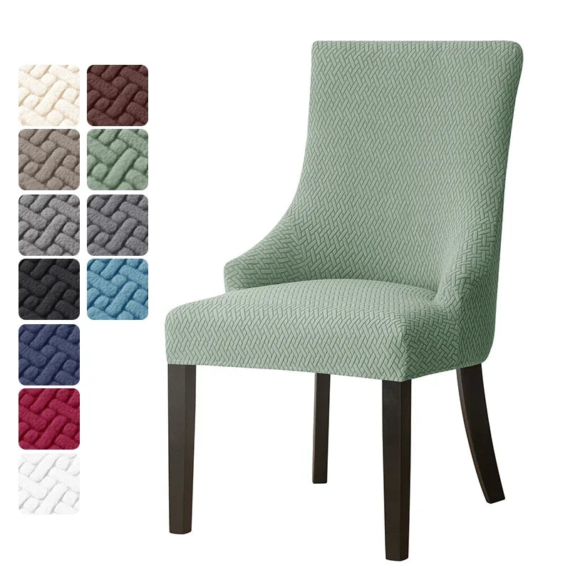 housse chaise mariage tissu géométrique vert gris protection fauteuil contemporain