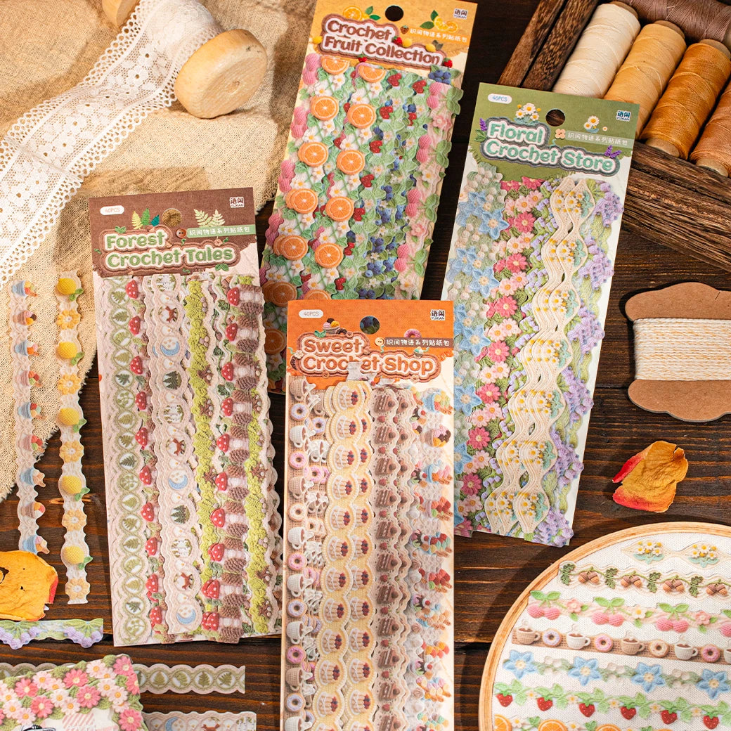 autocollants rubans décoratifs fleurs fruits broderie scrapbooking décoration diorama téléphone opaques vert beige rose