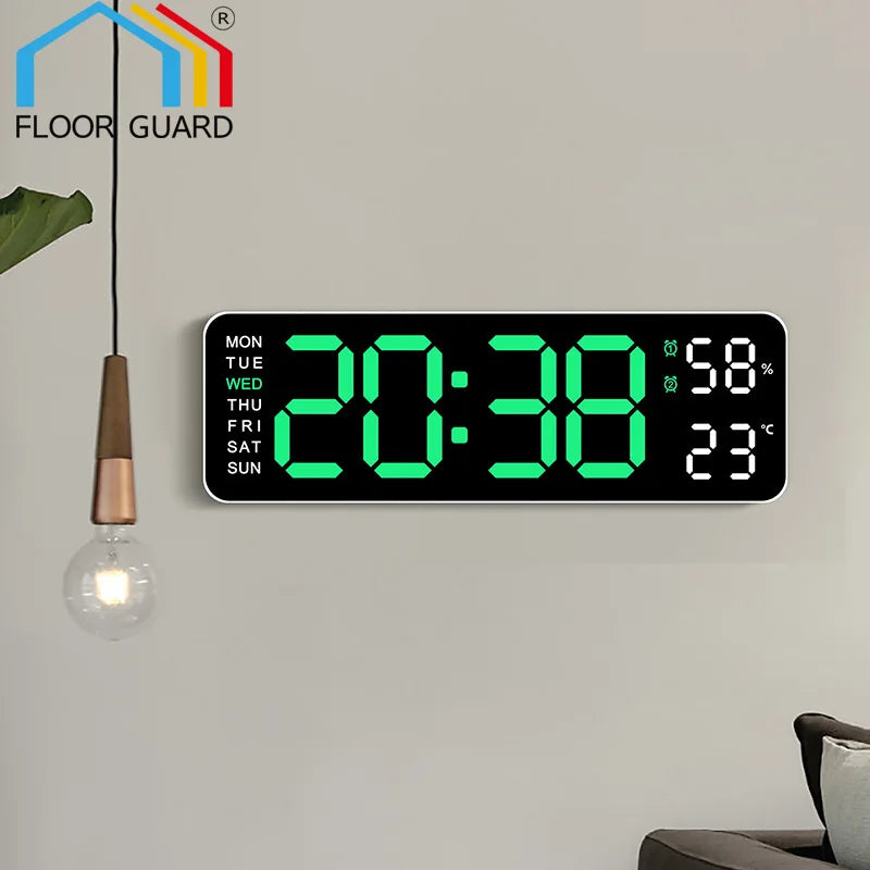 horloge murale numérique moderne carrée noir vert affichage LED radio luminova