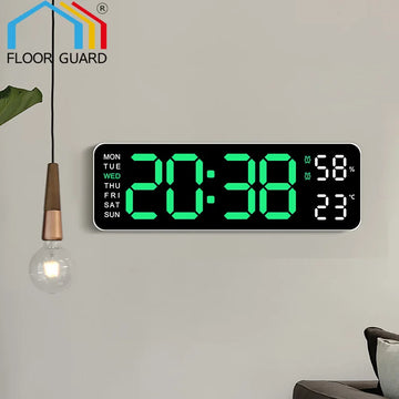 horloge murale numérique moderne carrée noir vert affichage LED radio luminova