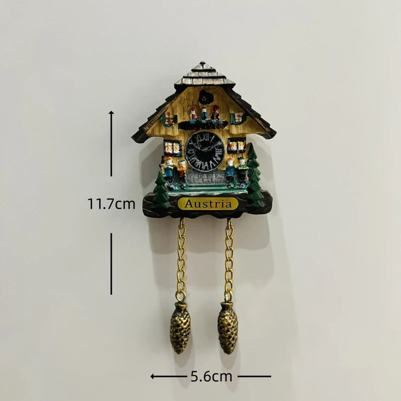 horloge pendule alpine animaux paysages aimants réfrigerateur texte traditionnel