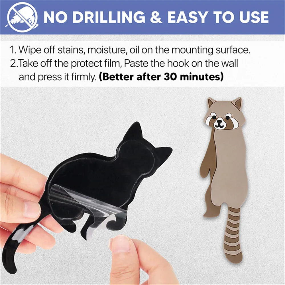 porte sacs animaux cartoon adhésifs durables fonctionnels réutilisables sans clous différents couleurs simples motifs