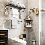 Étagère de rangement en aluminium montée en coin dans une salle de bain moderne