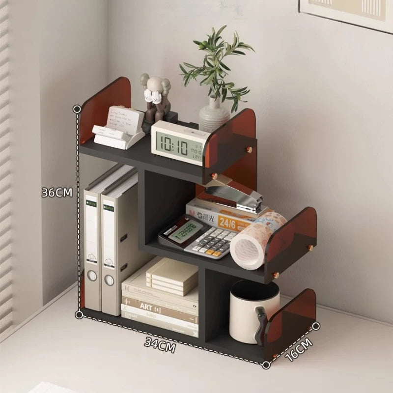 étagère moderne minimaliste bois respectueux environnement noir marron blanc porte documents calculatrice tasse