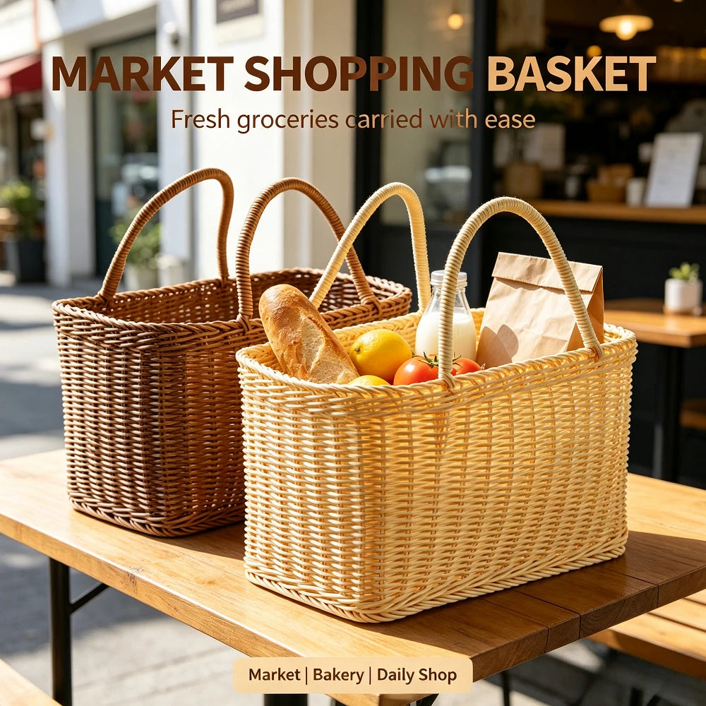 paniers osier tissage traditionnel poignées beige clair foncé fruits légumes rangement réutilisable maison jardin