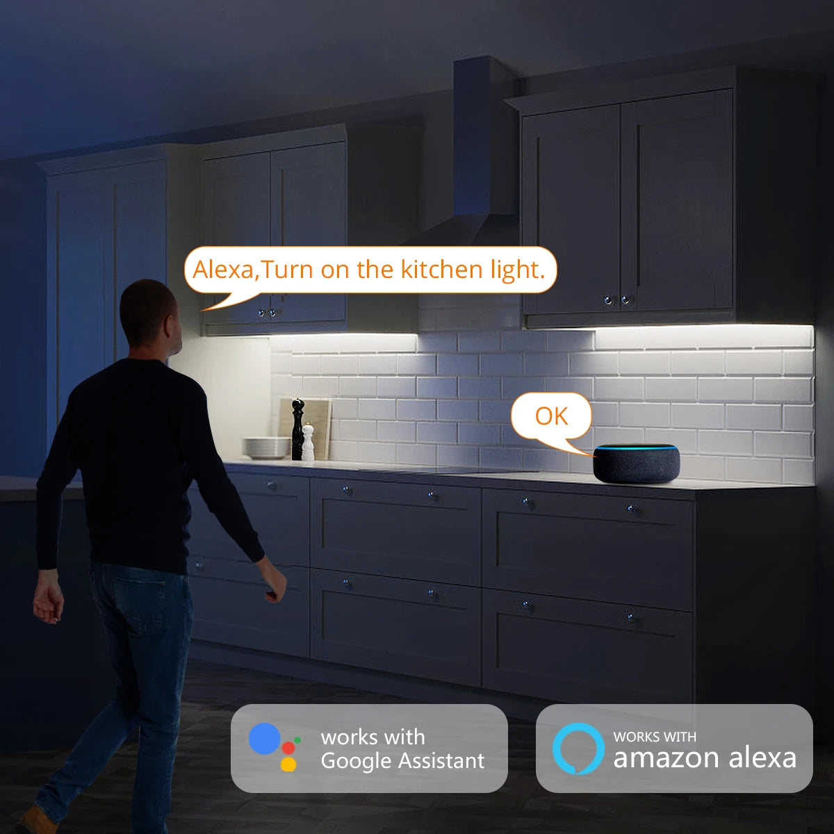 ruban led blanc bleu controle wifi alexa google brillant moderne adhésif 3m 5m 10m