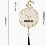 horloge murale moderne ornement cerf cadre doré aiguilles tissu noir pompon nouveau chinois